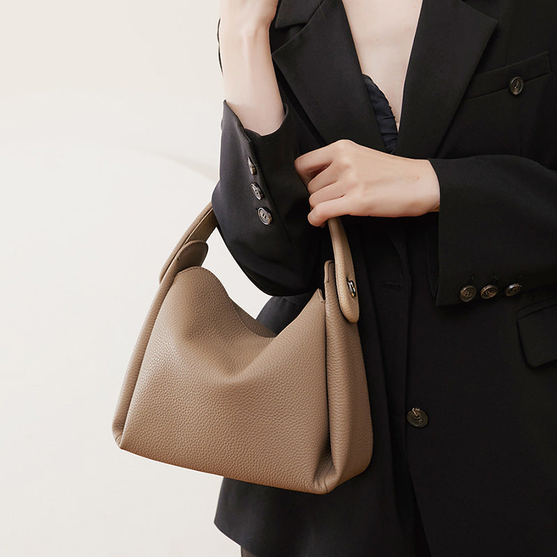 Cowhide Leather Soft Smoke Female Niche Tote Bags