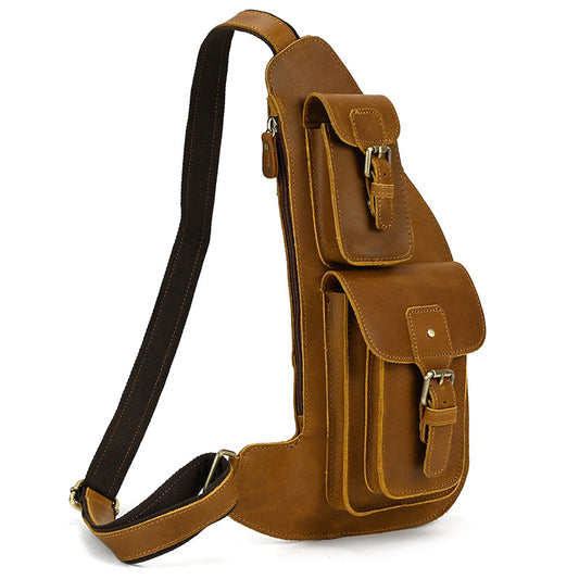 Men's Leather Crazy Horse Vintage Large Capacity Household Men's Chest Bags