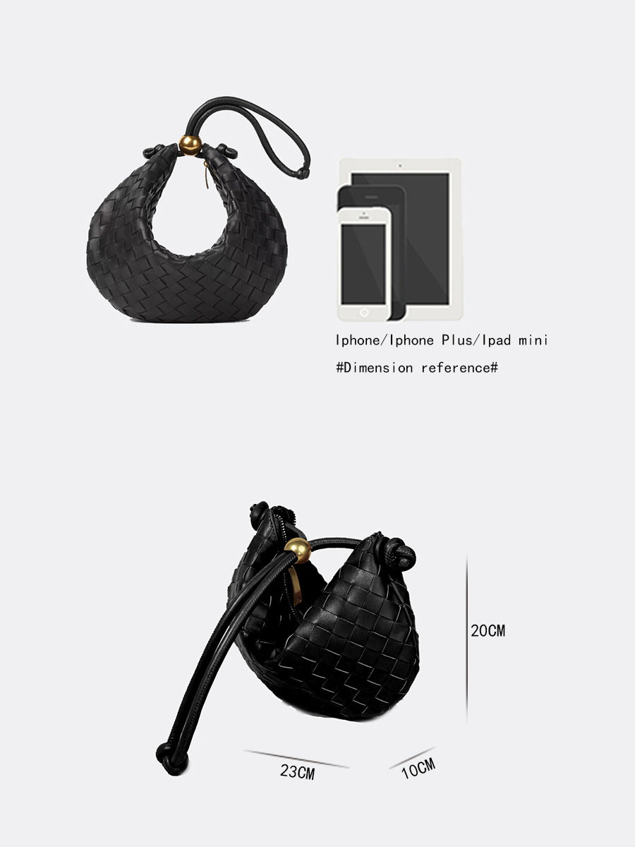 Women's Portable Mobile Drawstring Mini Hand-woven Underarm Arm Bags