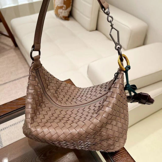Women's Luxury Moon Fashion Genuine Leather Woven Portable Large Shoulder Bags