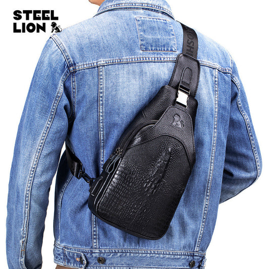 Men's Leather First Layer Cowhide Crocodile Pattern Men's Chest Bags