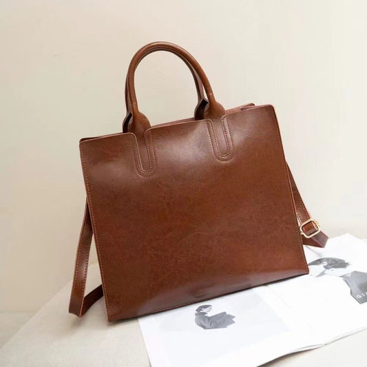 Women's Cow Leather Oil Waxed Retro Large Tote Bags
