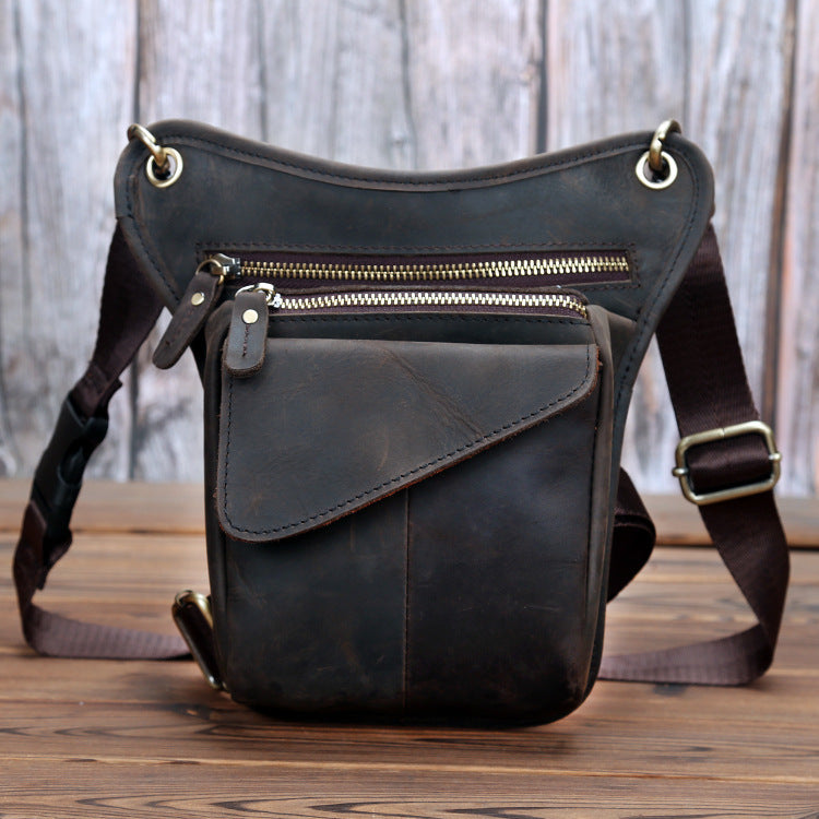 Men's Top Layer Crazy Horse Skin Trendy Cool Leather Tactics Men's Waist Packs