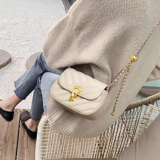Women's Genuine Leather Golden Balls Chain One Shoulder Bags