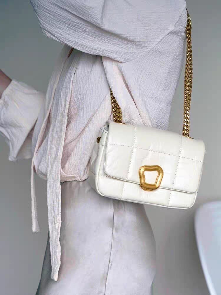 Women's New Beautiful Chocolate Cowhide Chain Small Square Bags