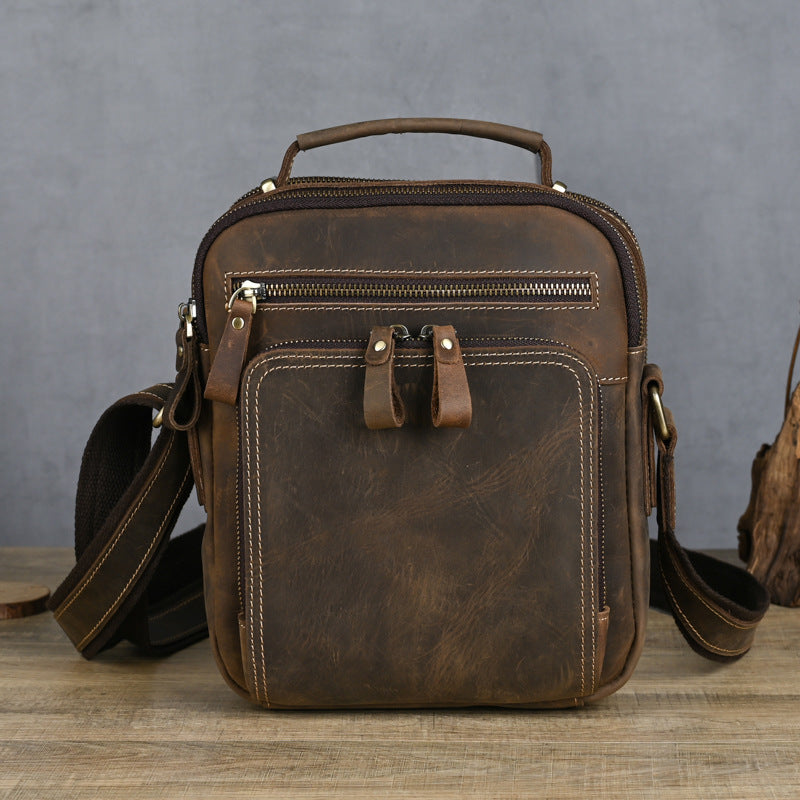 Men's Leather Retro Crazy Horse Multifunctional First Men's Shoulder Bags