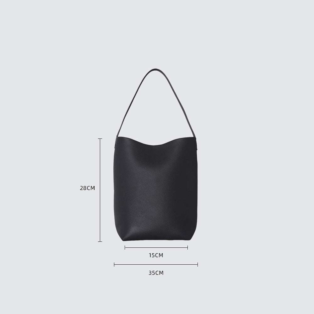 Cowhide Lychee Pattern Large Capacity Commuter Bucket Bags