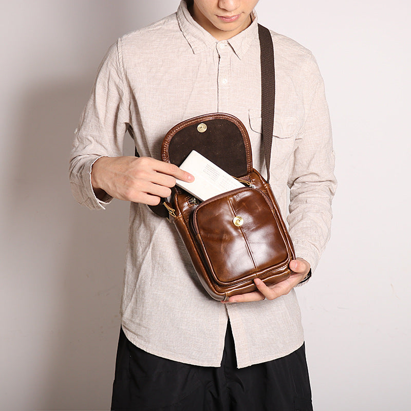 Men's Genuine Leather Simple Cowhide Large Capacity Men's Shoulder Bags
