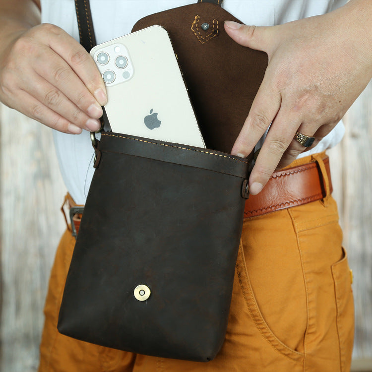 Men's Layer Cowhide Mini Durable Retro Crazy Men's Messenger Bags