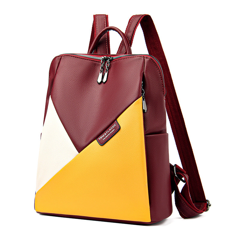 Women's Leather Fashion Large Capacity Trendy Patchwork Backpacks