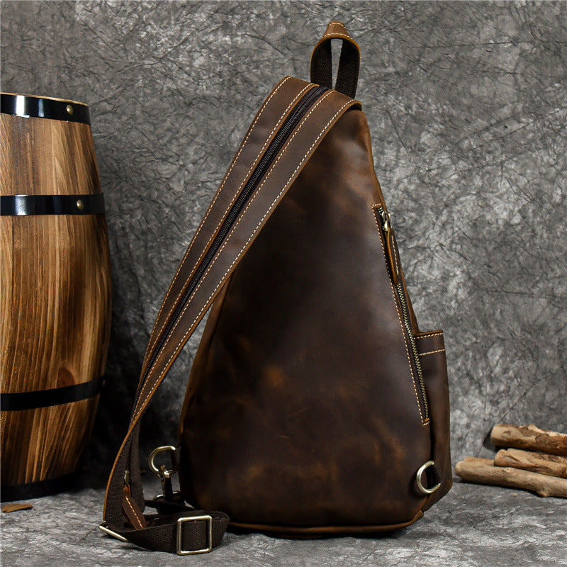 Men's Vintage Leather Crazy Horse Cowhide Men's Chest Bags