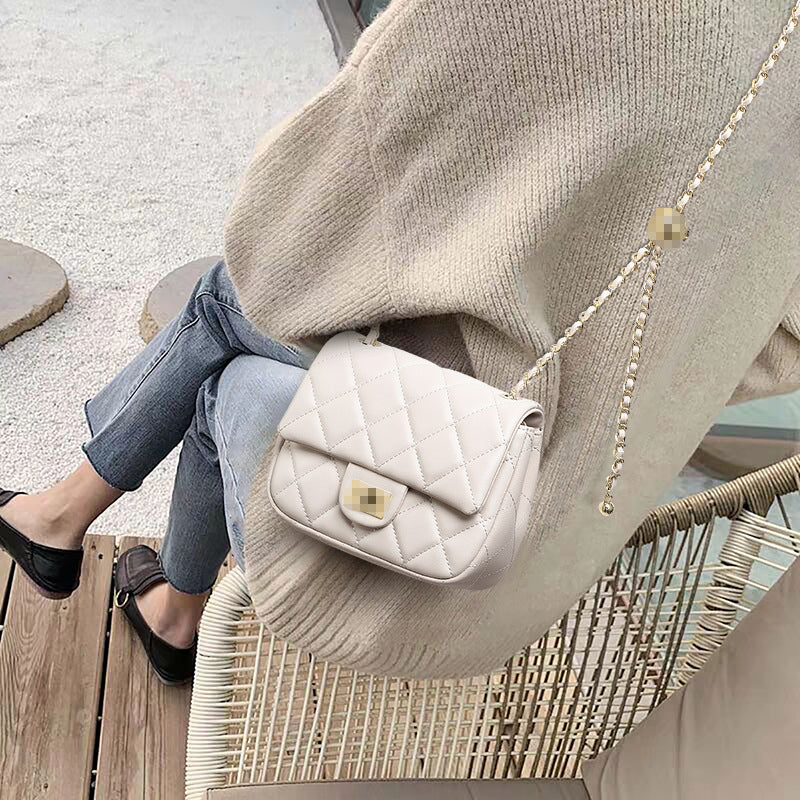 Women's Trendy Genuine Leather Fashion Rhombus Chain Shoulder Bags