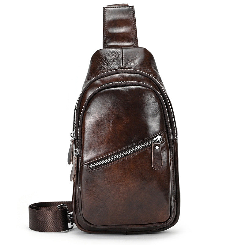 Men's Genuine Leather Black First Layer Cowhide Men's Chest Bags
