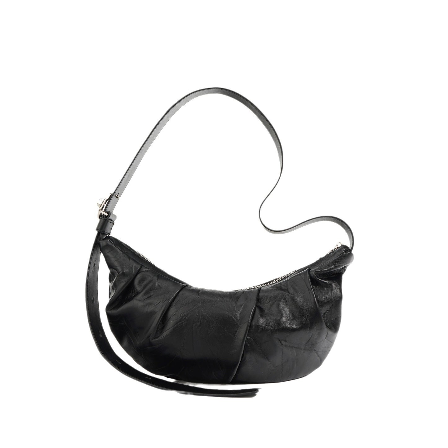 Women's Minimalist Style Textured Cowhide Consecrated Croissant Leisure Commute Shoulder Bags