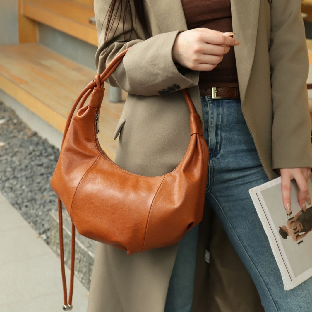 Women's Croissant Genuine Leather Underarm Commuter Large Shoulder Bags
