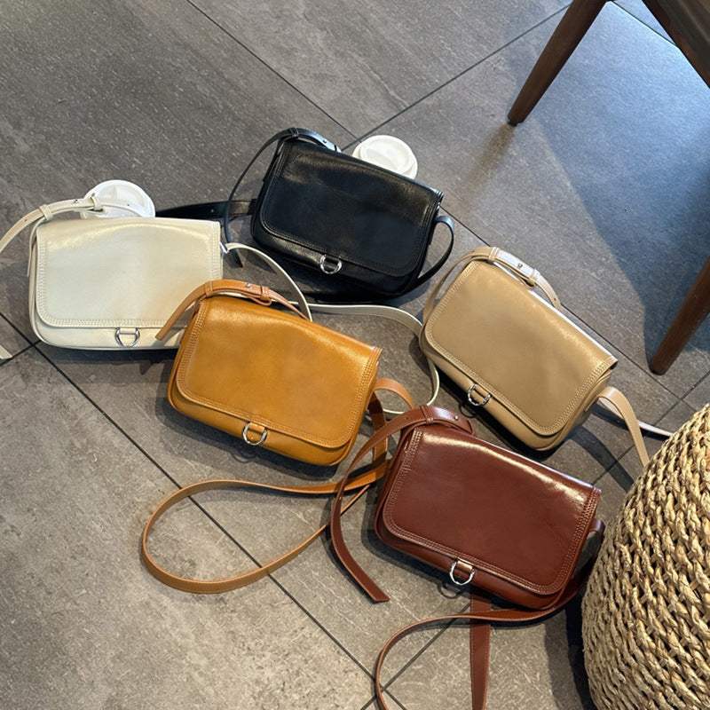 Women's Top Layer Vegetable Tanning Leather Simple Shoulder Bags