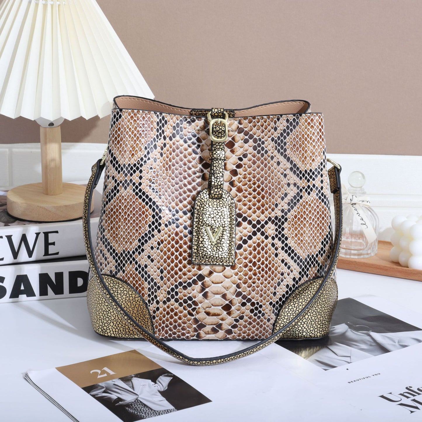 Women's Genuine Leather Snake Pattern Summer Light Shoulder Bags