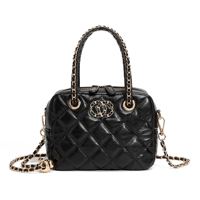 Diamond Pattern Portable Advanced Top Layer Handbags