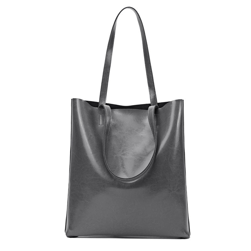 Women's Capacity Oil Wax Leather Vertical Genuine Tote Bags