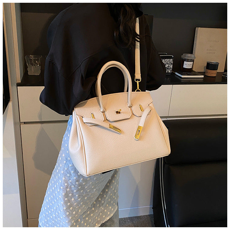 Women's Capacity Lychee Pattern Portable Kelly Fashion Lock