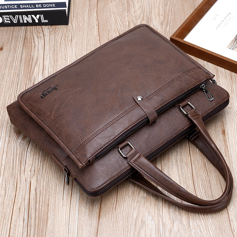 Men's Horizontal Hand-held Business Soft Leather Men's Briefcases