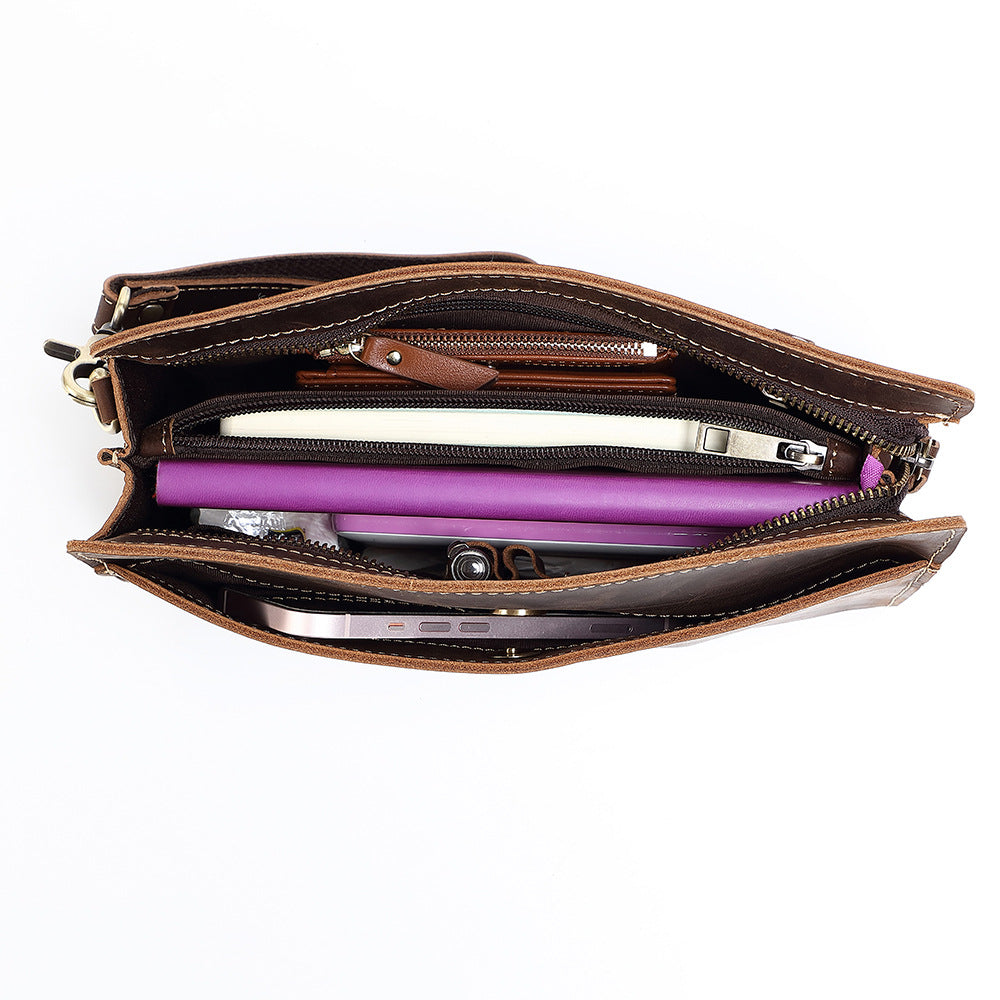 Men's Leather Crazy Horse Business Long Cowhide Handbags