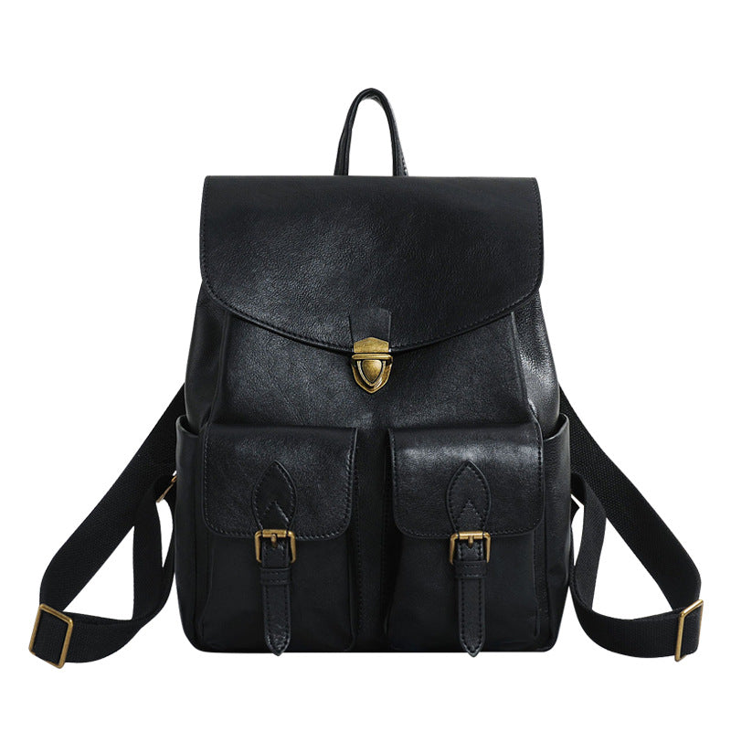 Women's First Layer Cowhide Vintage Large Capacity Backpacks