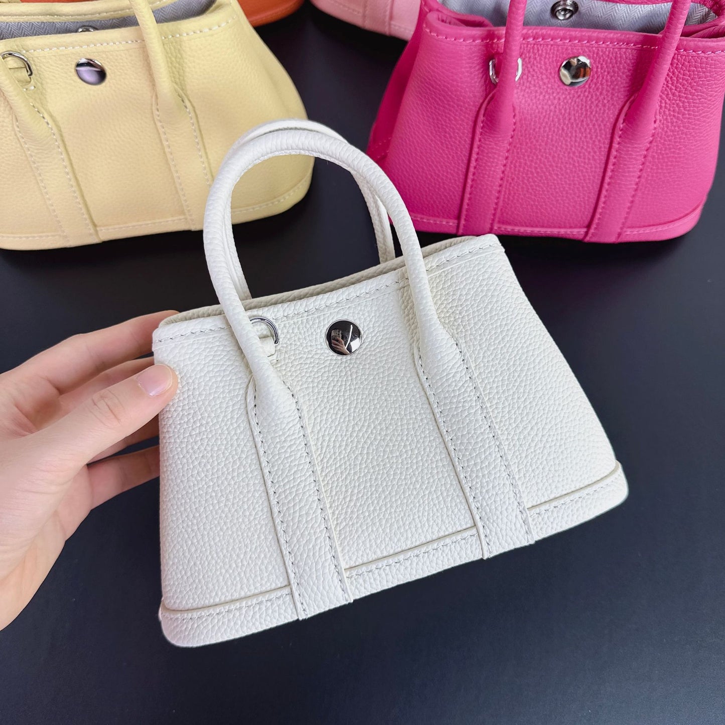 Women's Cowhide Lychee Pattern Mini Portable Fashionable Handbags