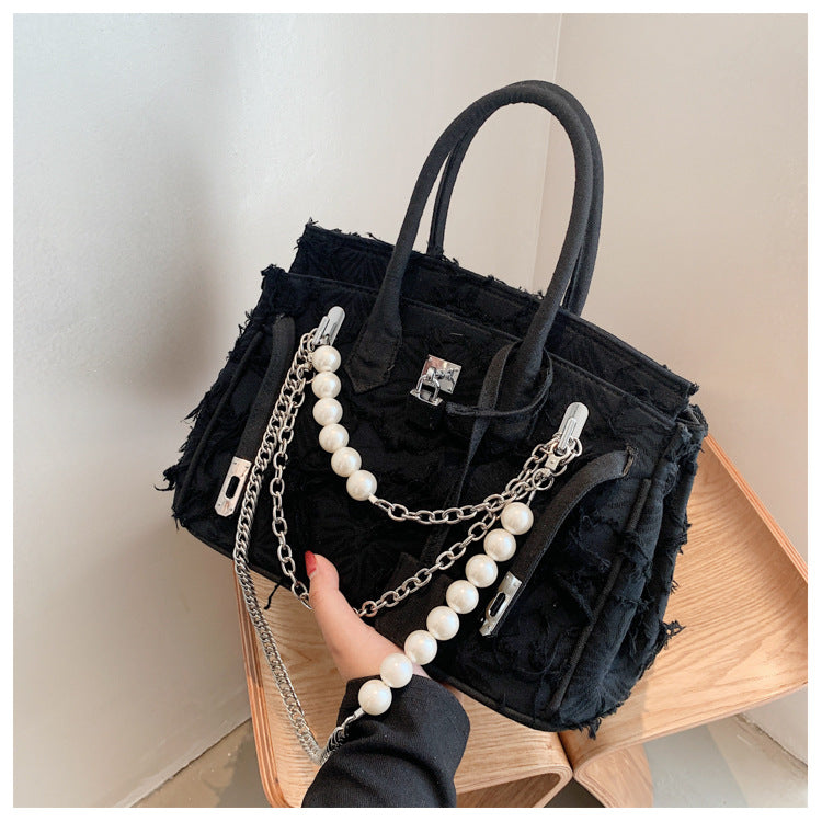 Women's Retro Handmade Denim Portable Kelly Early Autumn Handbags