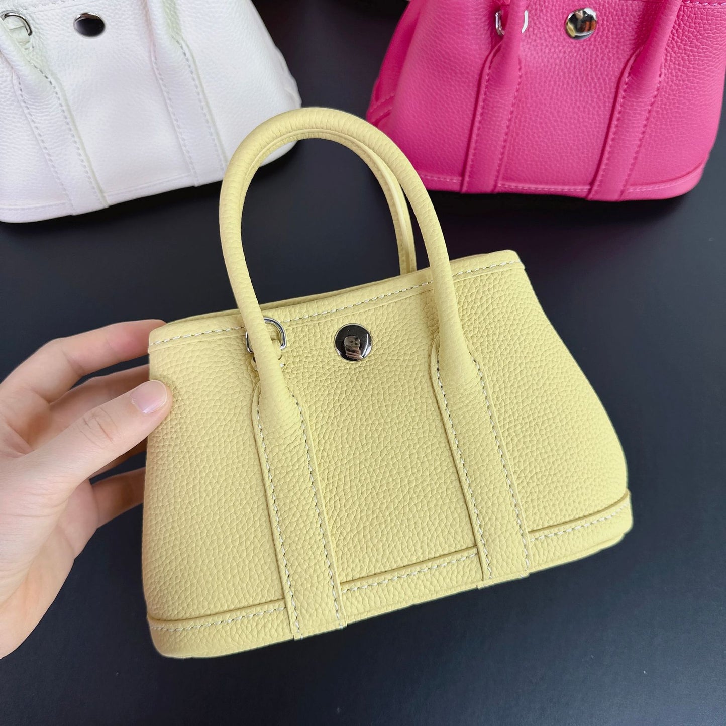 Women's Cowhide Lychee Pattern Mini Portable Fashionable Handbags