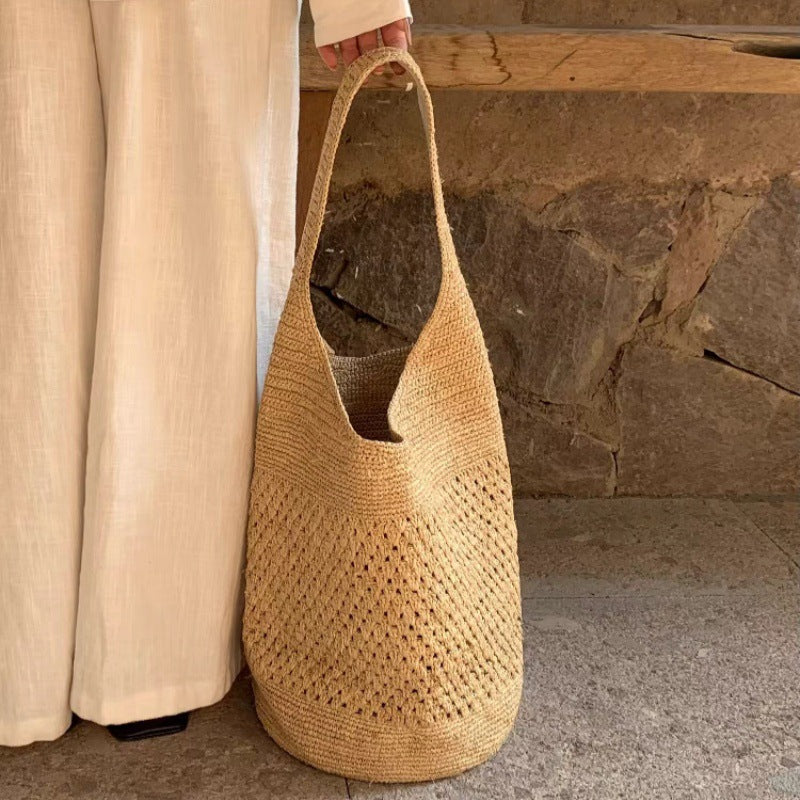 Women's Woven Packing Straw Large Capacity Totes Bucket Bags