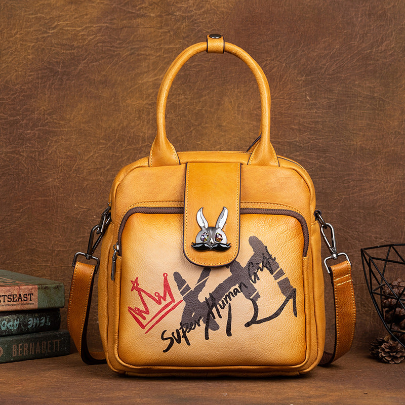 Women's Top Layer Cowhide Chinese Style Retro Backpacks