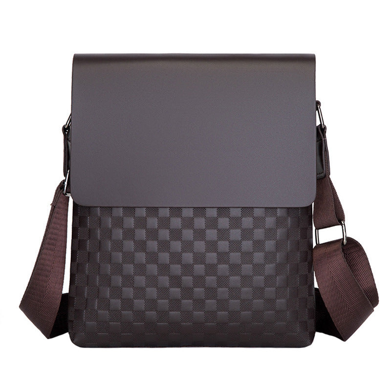 Men's Plaid Business Leather Fashion Large Capacity Men's Shoulder Bags
