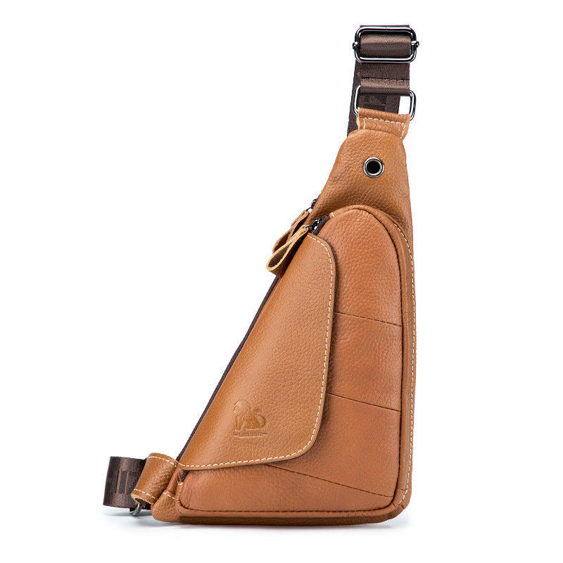 Men's First Layer Cowhide Genuine Leather Triangle Fashion Men's Chest Bags
