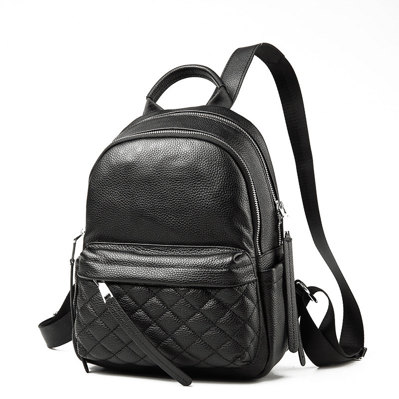 Women's Leather Fashion Large Capacity Rhombus Commuter Backpacks