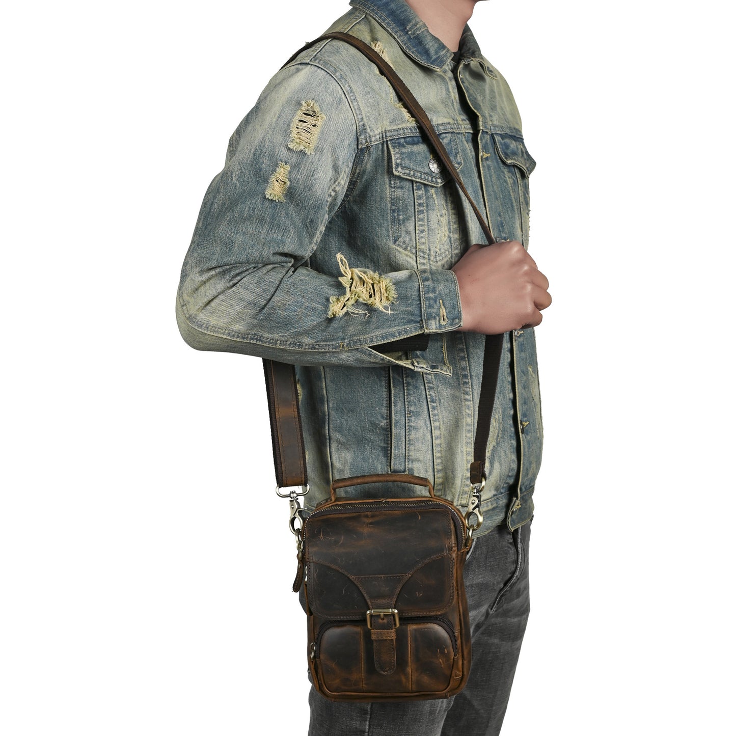 Men's Layer Crazy Horse Skin Cowhide Retro Trendy Men's Chest Bags