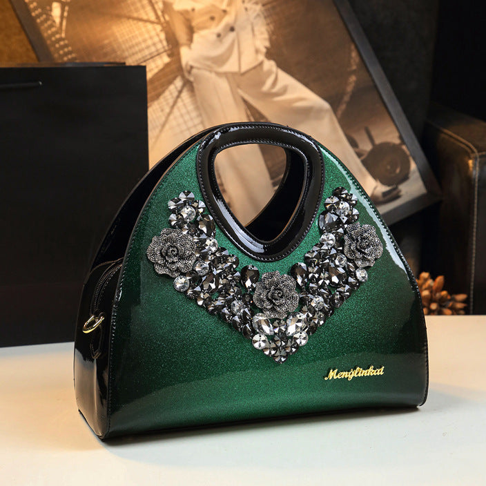 Refined Rhinestone Dumpling Mom Style Patent Handbags