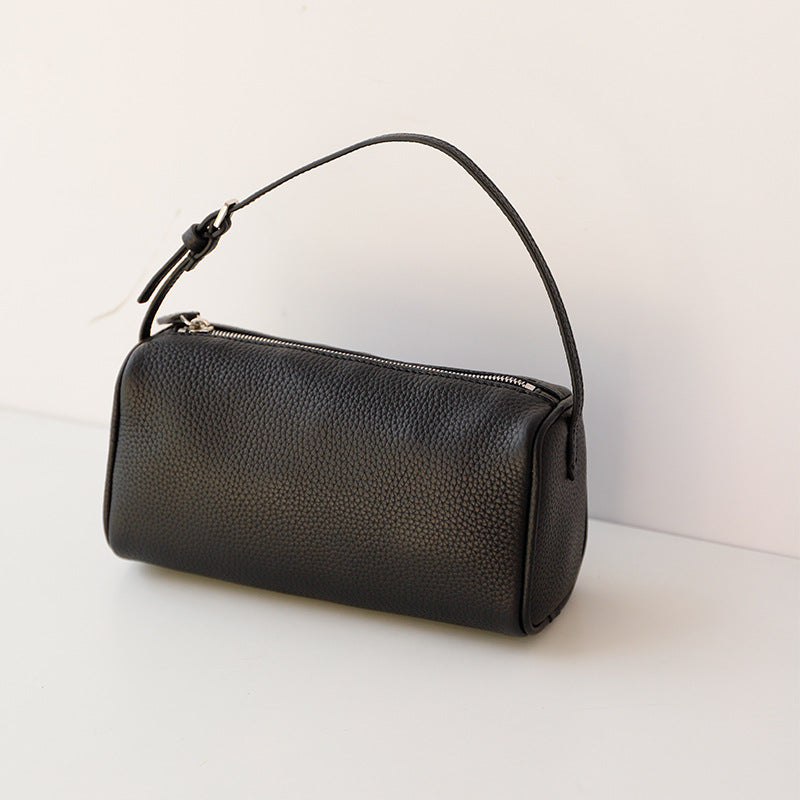 Layer Cowhide Underarm Cylindrical Pouch Pencil Box Bags