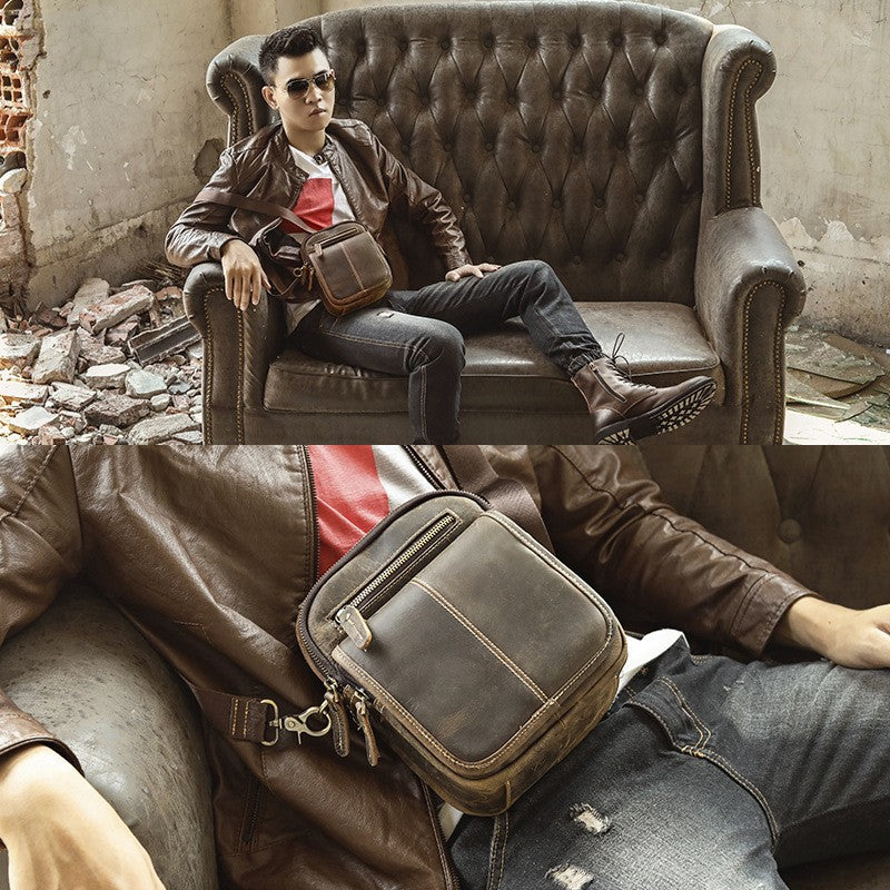 Men's Top Layer Oil Waxed Leather Cowhide Men's Messenger Bags