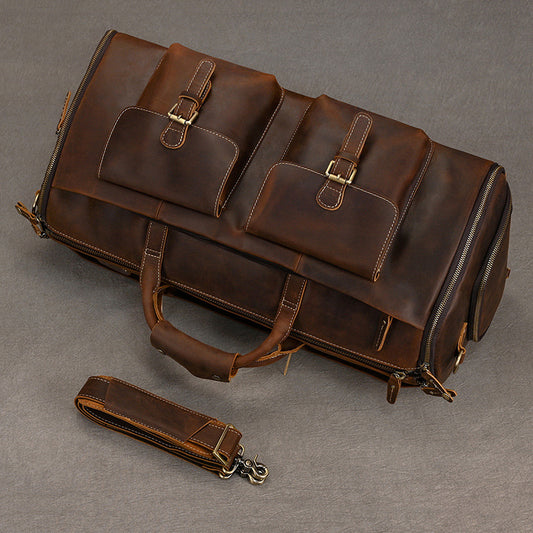 Retro Crazy Horse Leather Folding Suit Storage Luggage