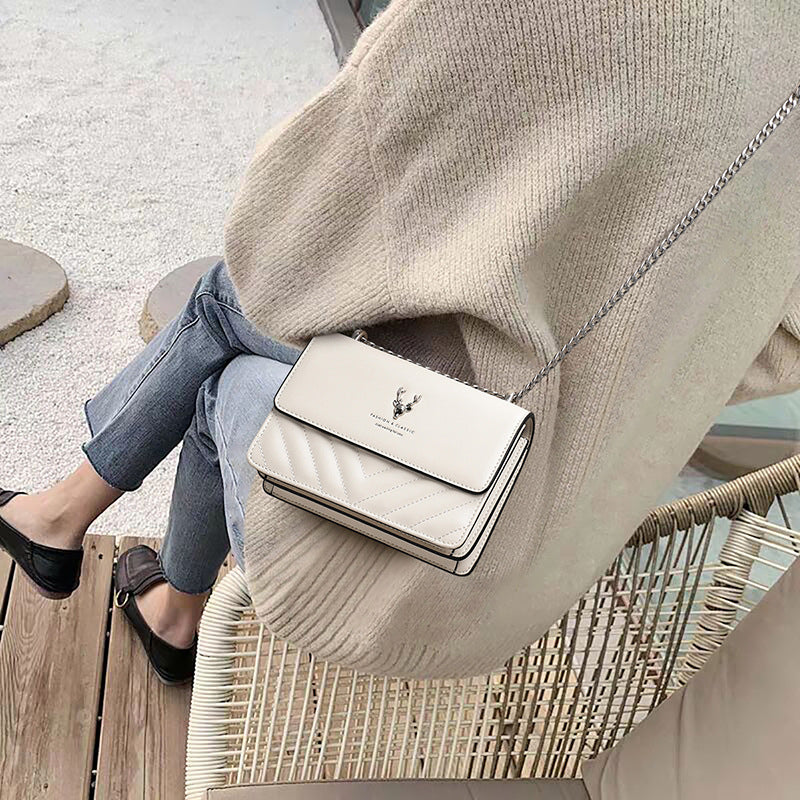 Women's Fashion Trendy Genuine Leather Chain Summer Crossbody Bags
