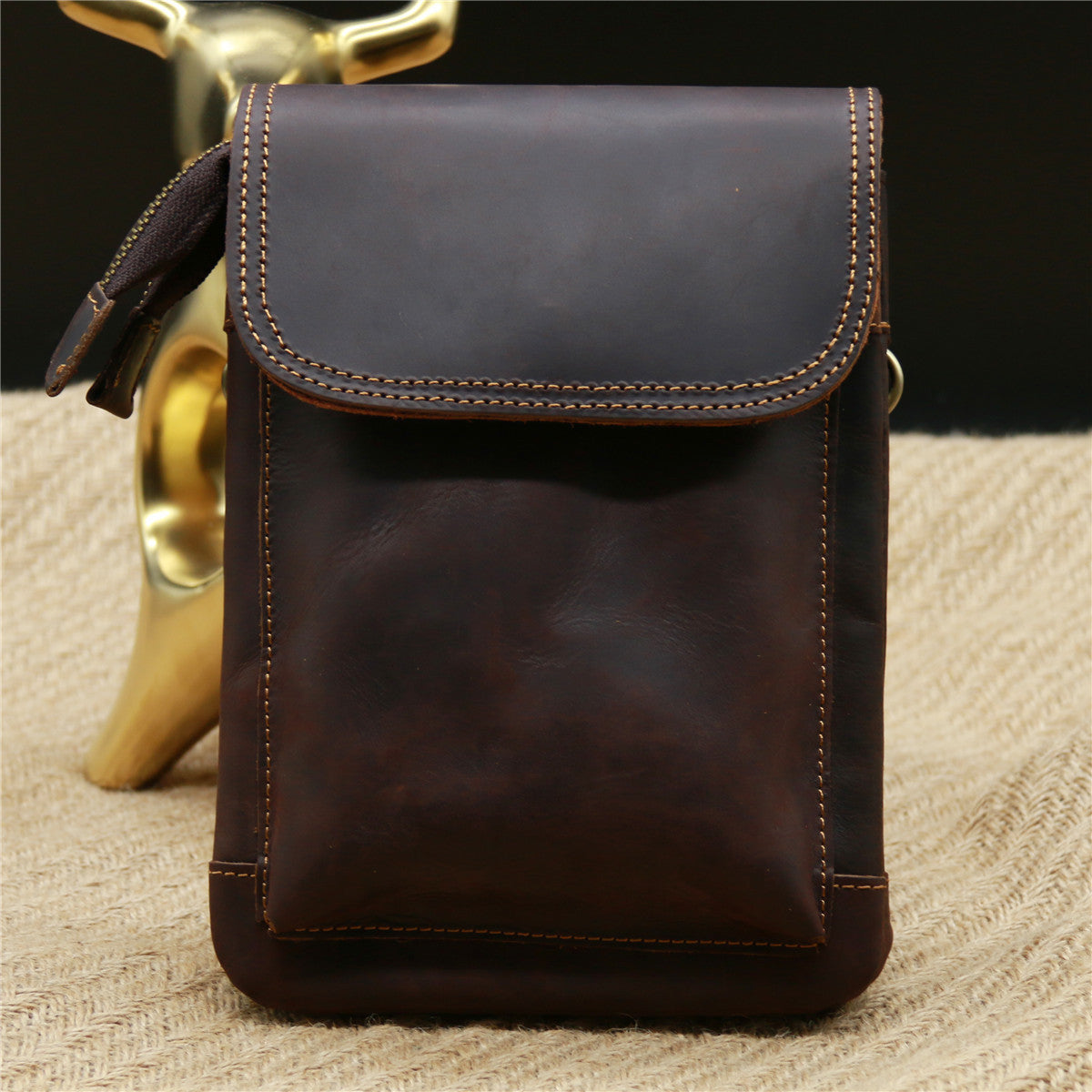 Men's Crazy Horse Leather Pocket Oil Wax Pants Pannier Men's Waist Packs