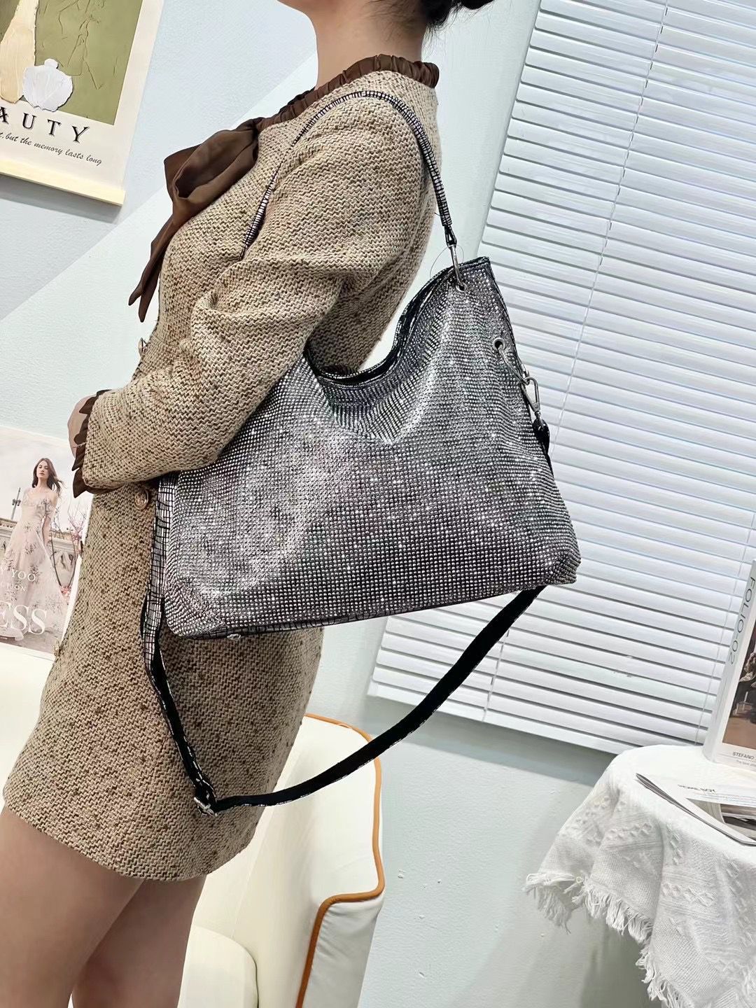 Women's Luxury Rhinestone Large Capacity Totes Portable Tote Bags