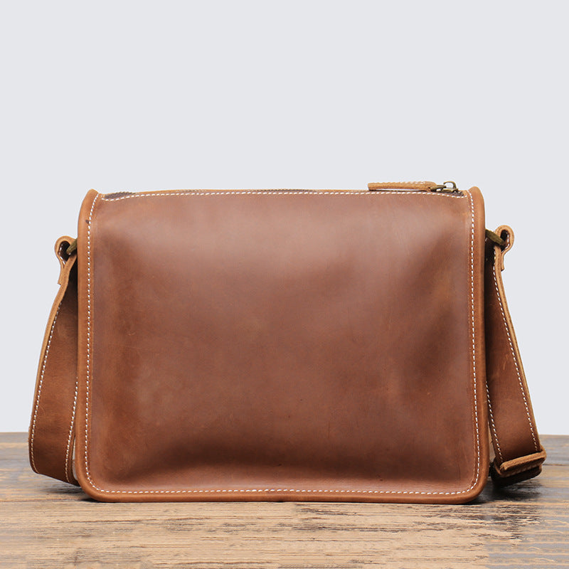 Men's First Layer Cowhide Handmade Crazy Horse Leather Men's Shoulder Bags