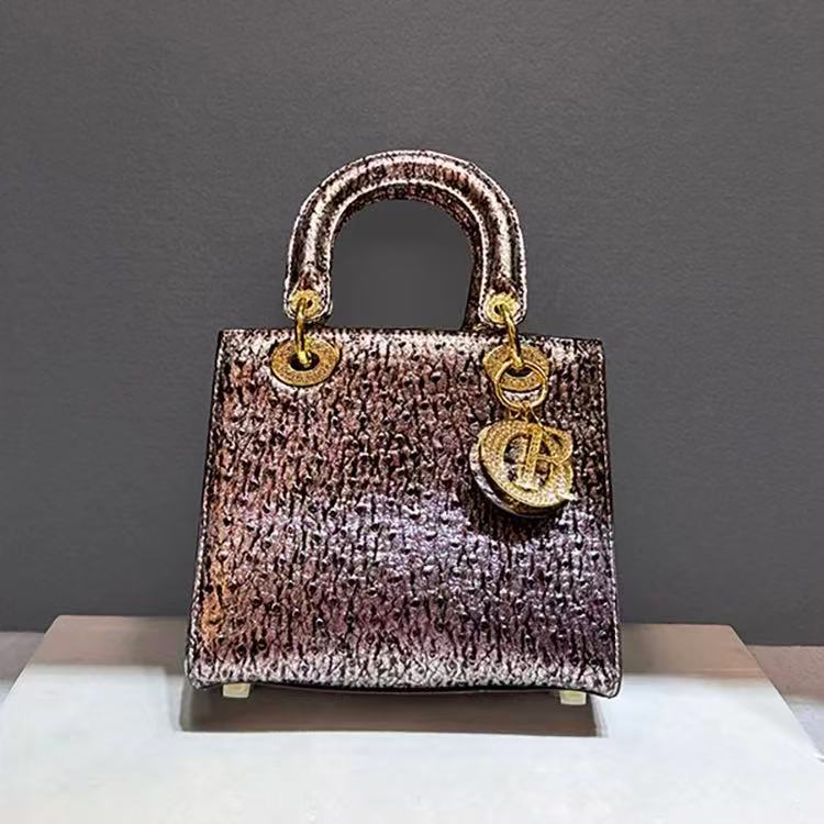 Women's High-grade Genuine Leather Ostrich Grain Portable Diana Shoulder Bags