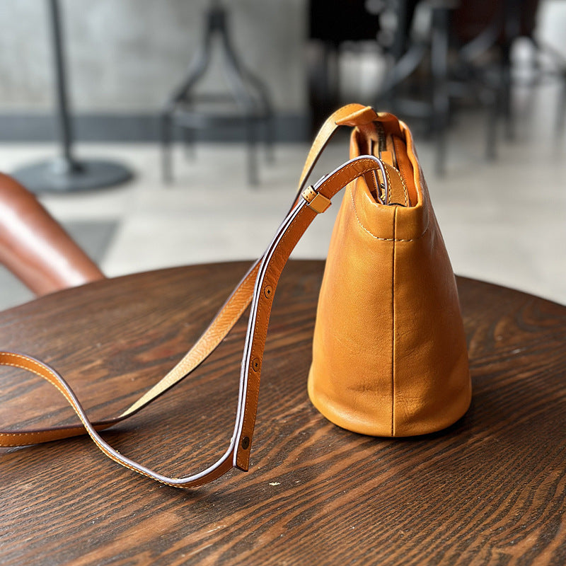Women's Style Top Layer Cowhide Mini Retro Bucket Bags