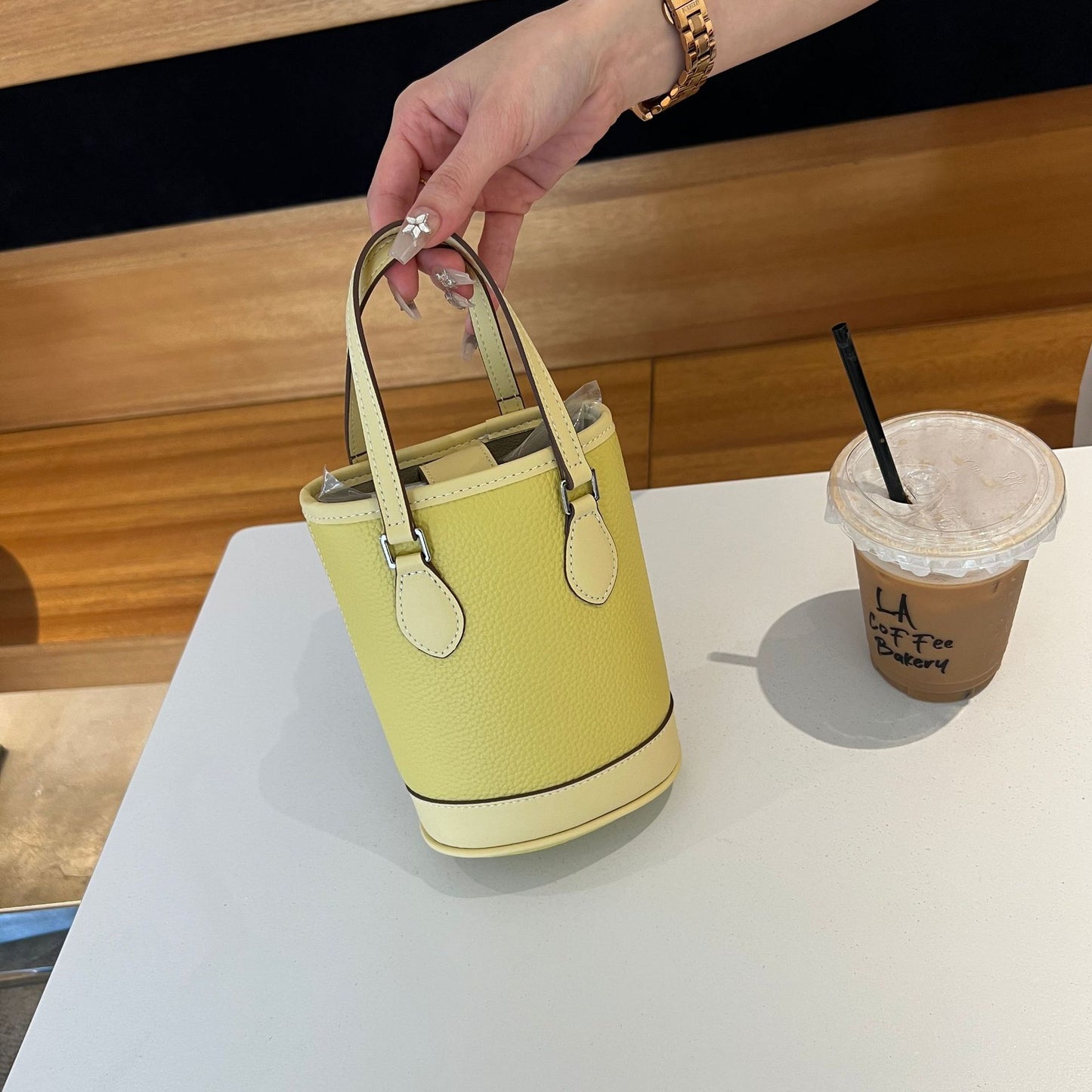 Female First Layer Leather Large Capacity Color Bucket Bags