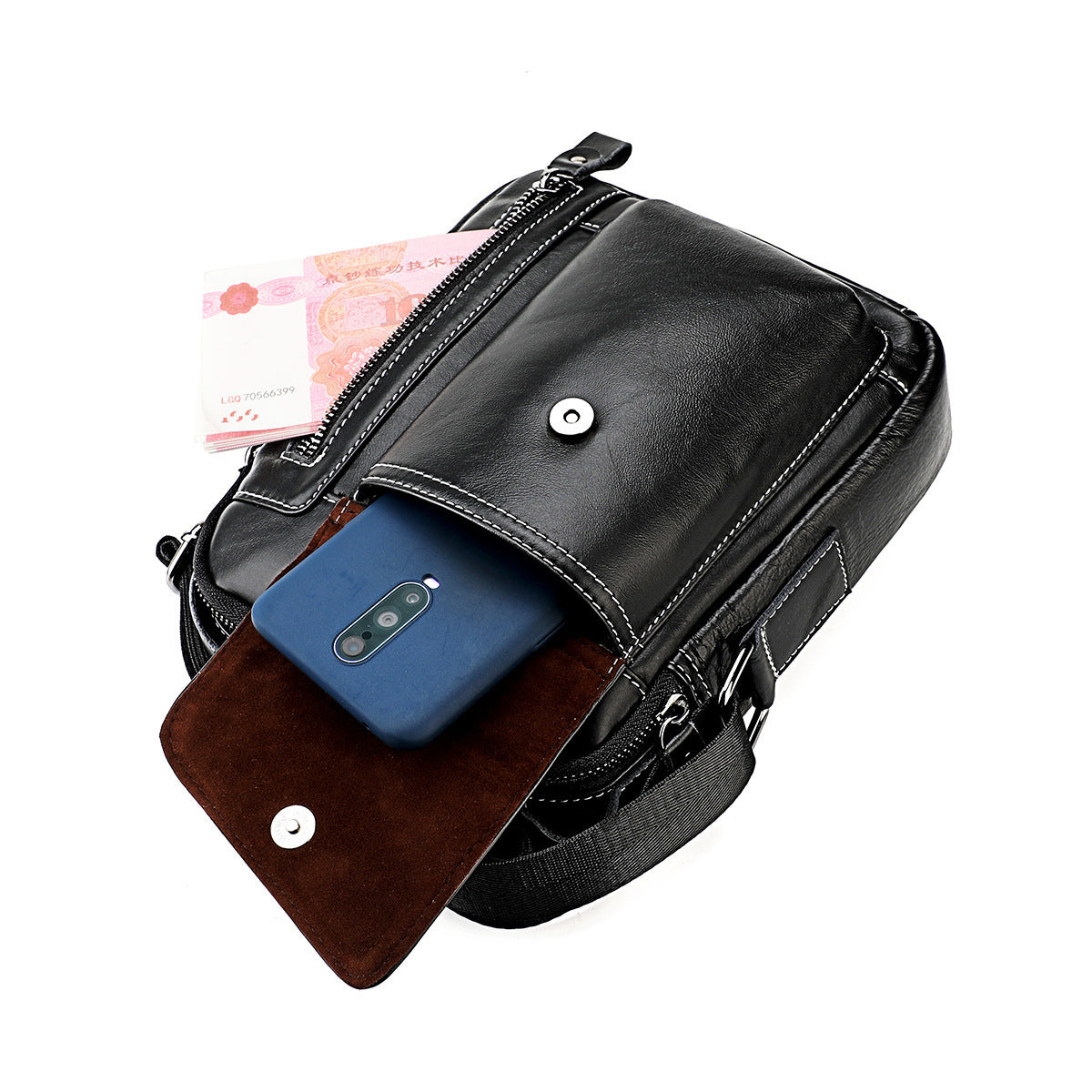Men's First Layer Cowhide Vertical Mobile Large Men's Messenger Bags