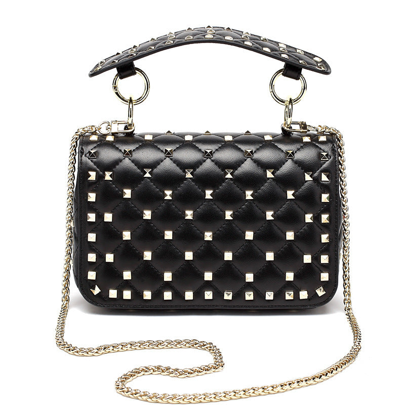 Women's Sheepskin Rivet Soft Leather Punk Chain Bags