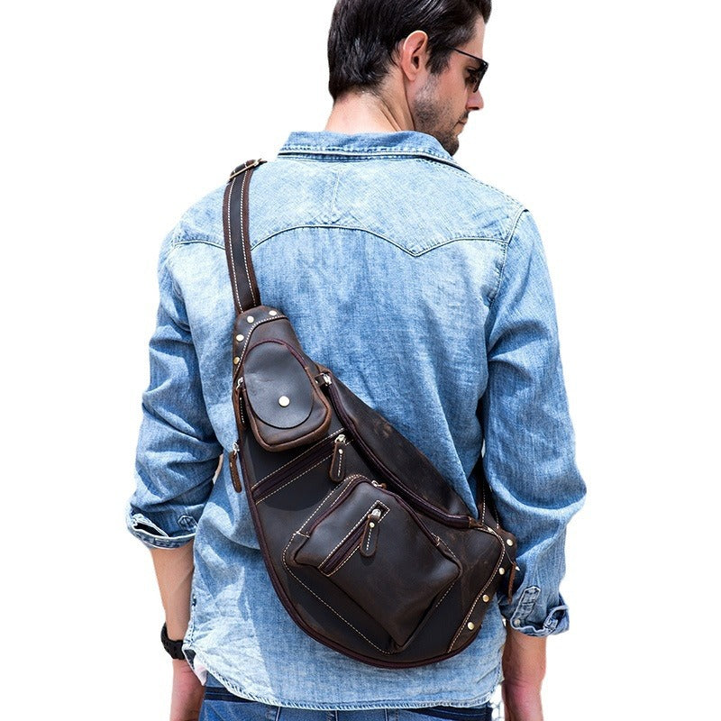 Men's Vintage Crazy Horse Leather Genuine Men's Chest Bags